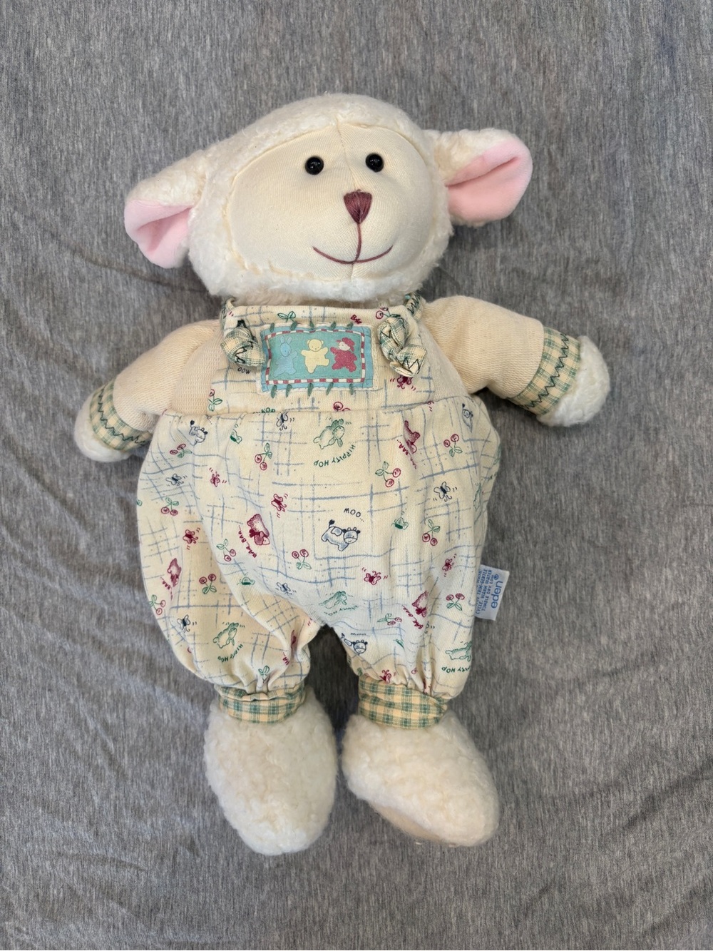 Vintage Eden Way Back When Lamb 14" Plushie w/ Illustrated Tee & Overalls EUC